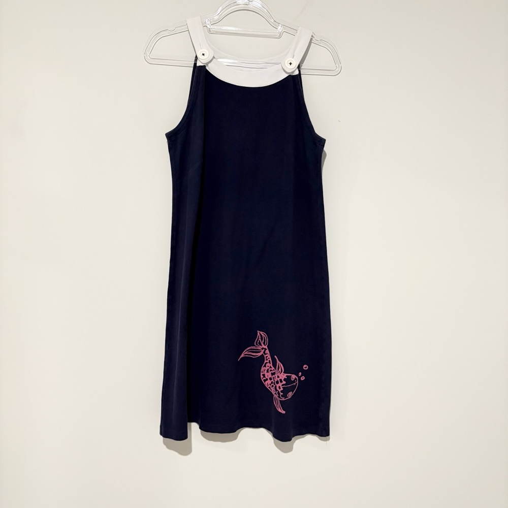 Lilly Pulitzer Vintage‎ coy fish nautical overall dress navy blue pink medium